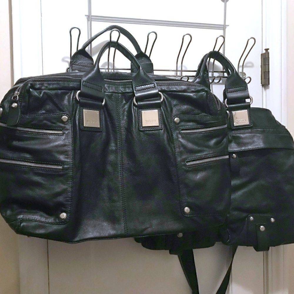 Lot of 2 - NICOLI Black Italian Leather Totes/Handbags